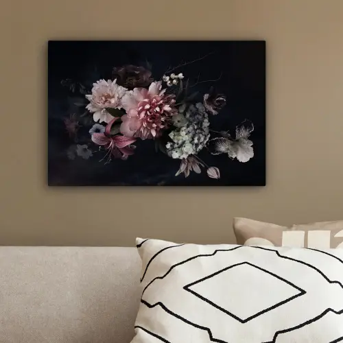 Bloemen - Vintage - Pastel - Zwart - Boeket canvas 2cm klein -sfeer3
