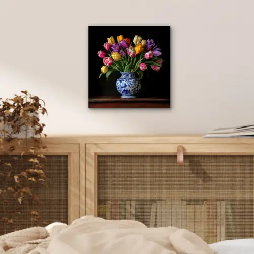 Tulpen - Kleuren - Hout - Vaas aluminium wit klein -sfeer3