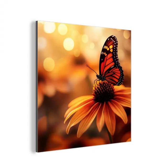 Vlinder - Bloemen - Oranje aluminium wit klein -3d