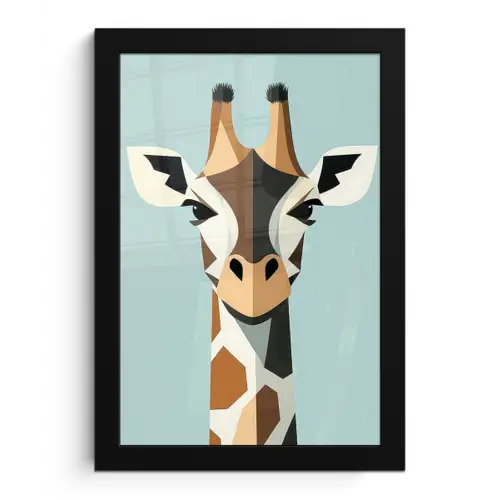 Giraffe - Illustratie - Bruin - Minimalistisch fotolijst zwart zonder passe partout klein -3d