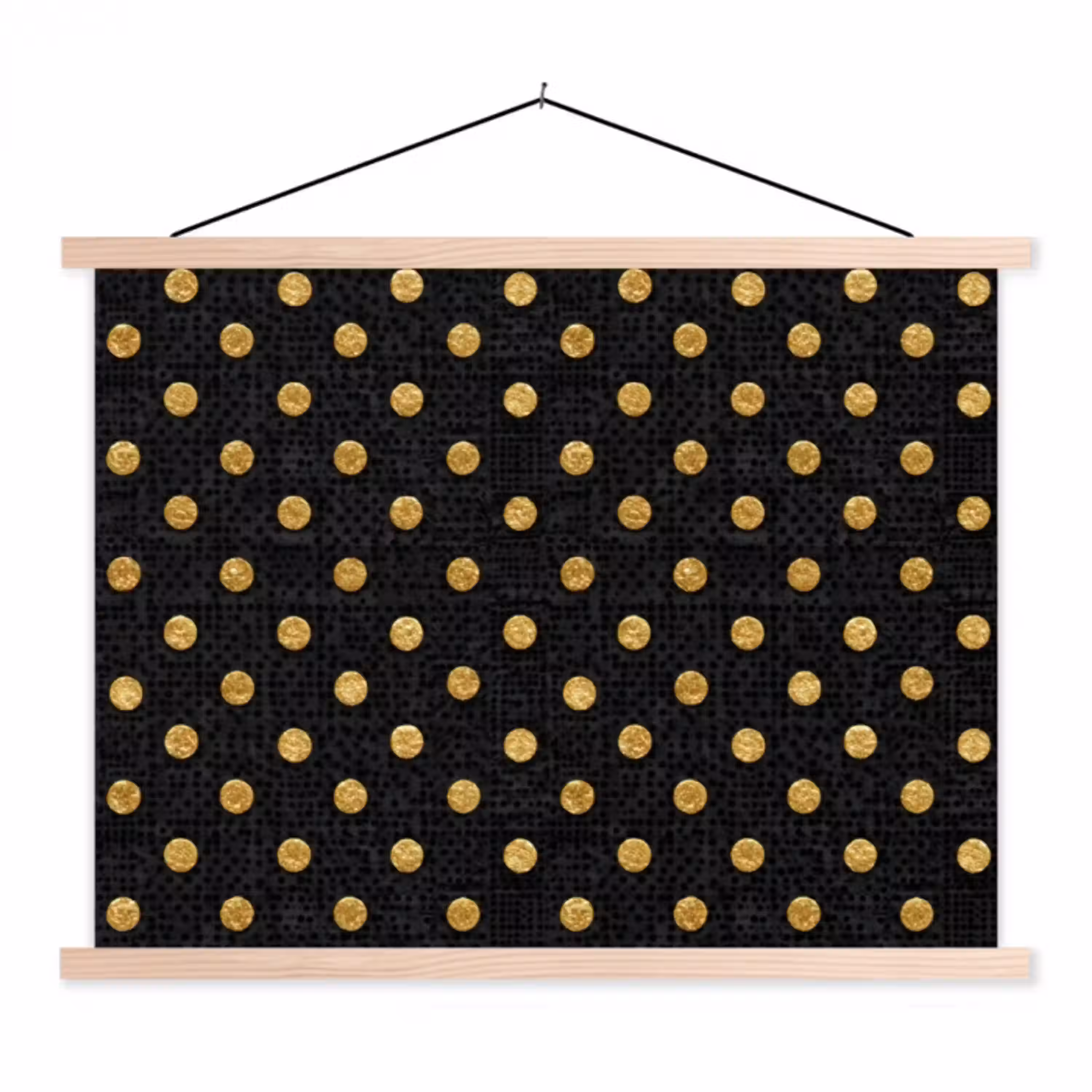 Polka Dot - Stippen - Goud - Zwart textielposter latten blank klein 122 -3d