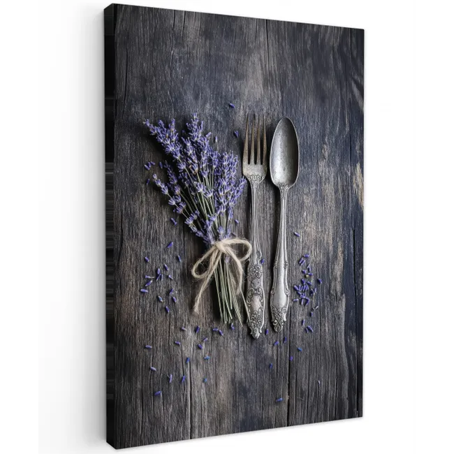 Lavendel - Lepel - Vork Tuinposter op houten frame 2 cm dik middel -3d