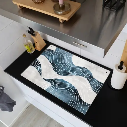Lijnen - Golven - Abstract - Blauw Inductie beschemer met haakjes klein -sfeer1