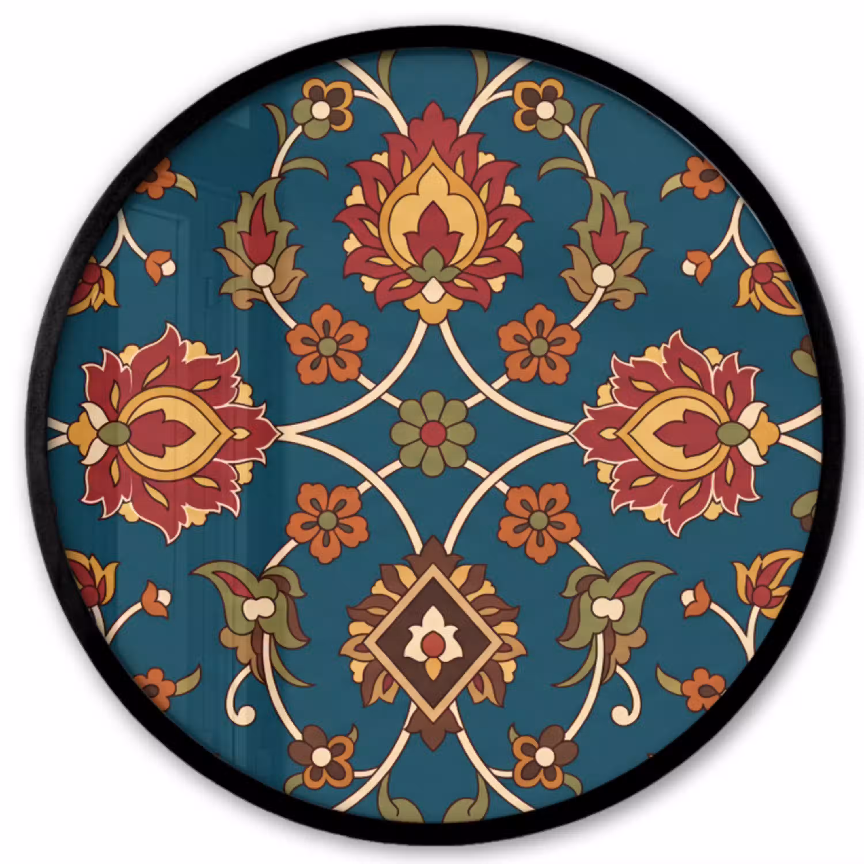 Ornament - Flora - Traditioneel - Klassiek - Blauwgroen Fotolijst rond zonder passe partout klein -3d