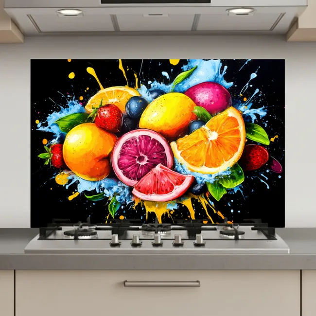 Fruit - Graffiti - Kleurrijk - Sinaasappel - Aardbei - Abstract keuken achterwand spatscherm klein -3d_website
