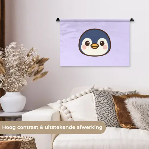 Pinguïn - Paars - Schattig Wandkleed katoen klein -sfeer1