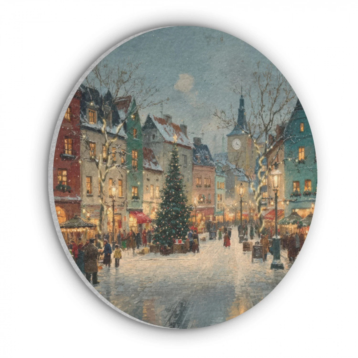 Kerstsfeer - Stadsplein - Kleurrijk Akoestische PET Vilt - Rond klein -3d