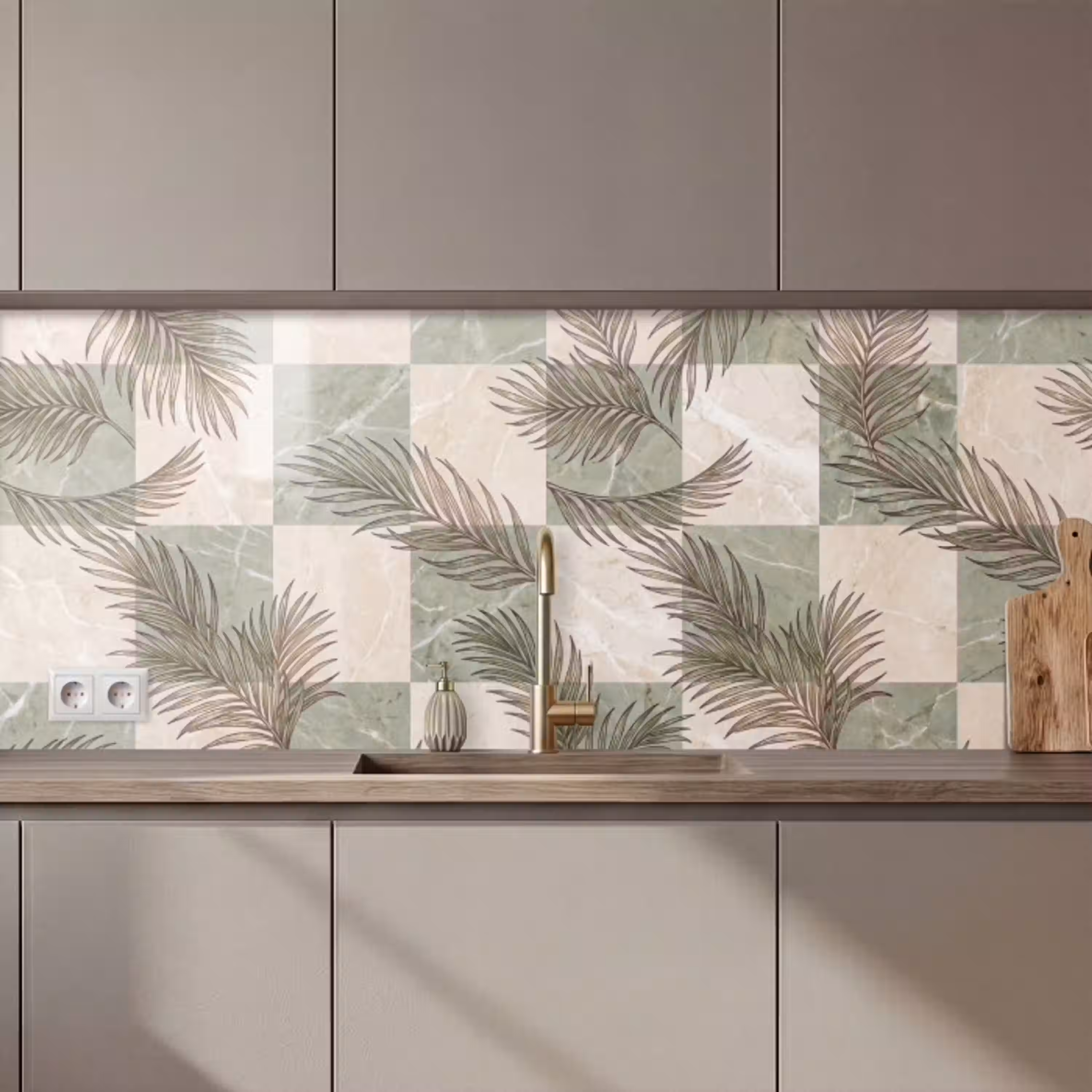 Planten - Bladeren - Marmer - Modern - Groen keuken achterwand 2 middel zz_3dshopping