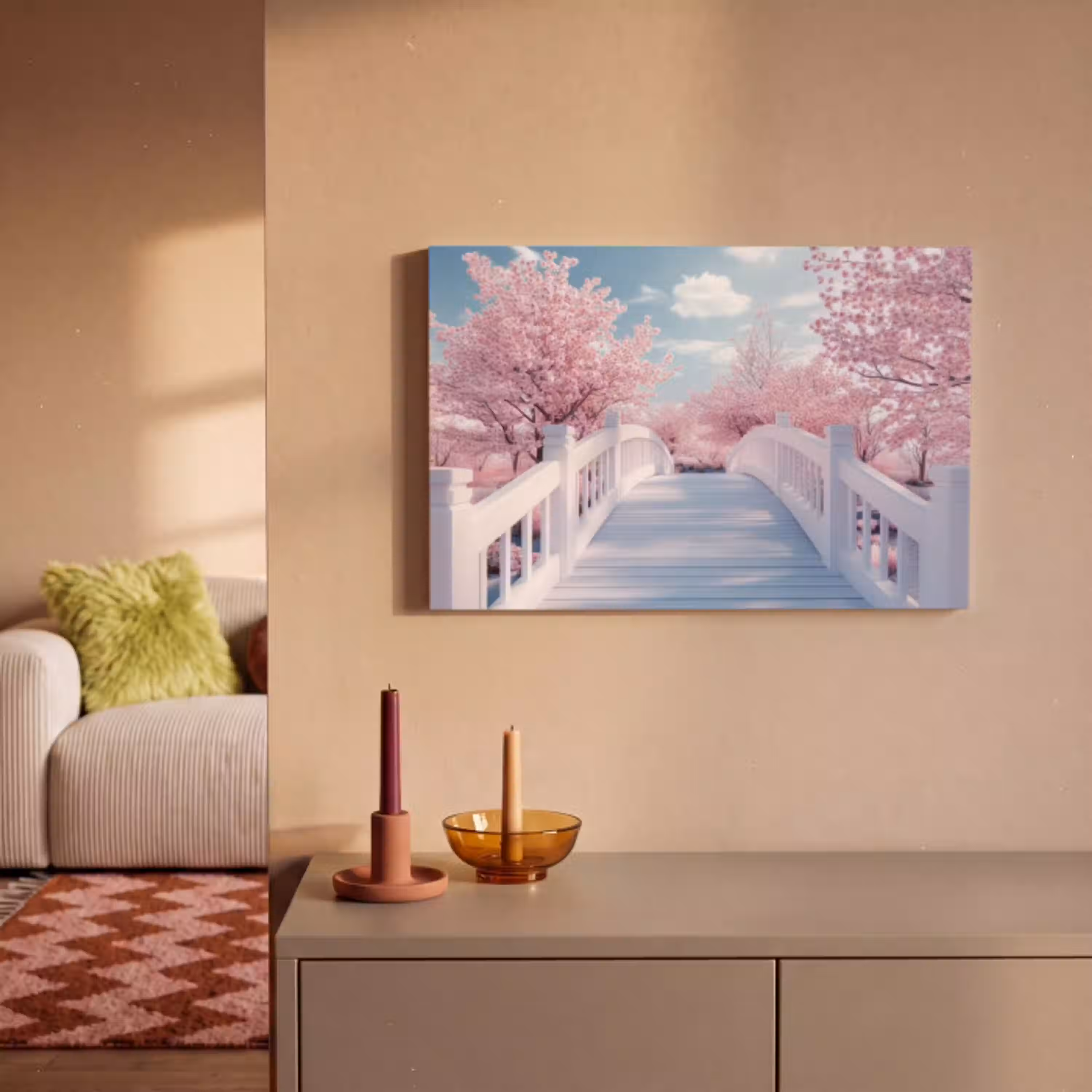 Brug - Kersenbomen - Wit canvas 2cm klein -sfeer1