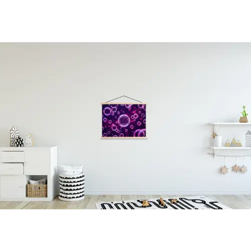 Paars - Bubbels - Schuim textielposter latten blank klein -kinderkamer