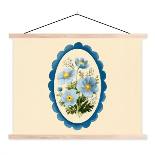Lijst - Bloemen - Lichtblauw - Illustratie textielposter latten blank klein -3d