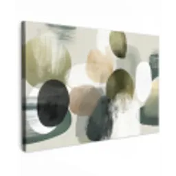 Minimalistisch - Cirkels - Penseelstreken - Beige Tuinposter op houten frame 2 cm dik klein -3d