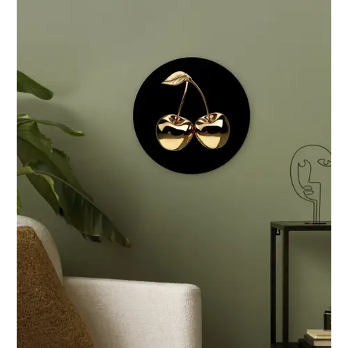 Kersen - Zwart - Goud - Chrome Wandcirkel plexiglas klein -sfeer3