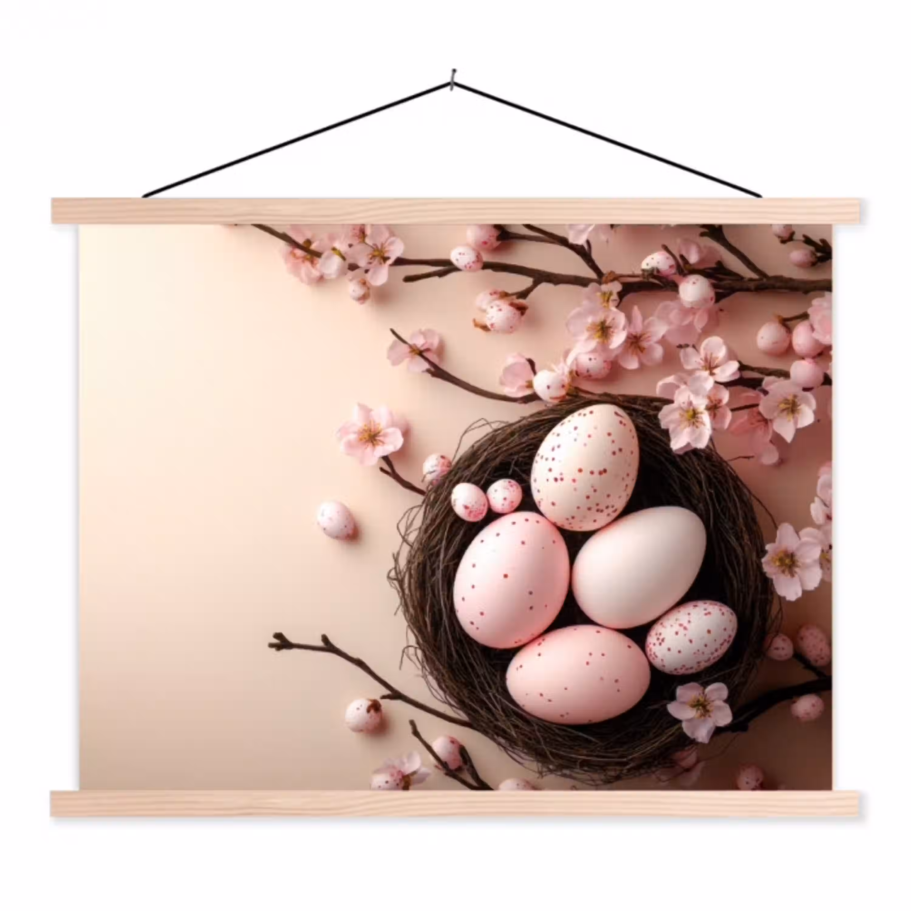 Roze - Bloesems - Eieren textielposter latten blank klein -3d