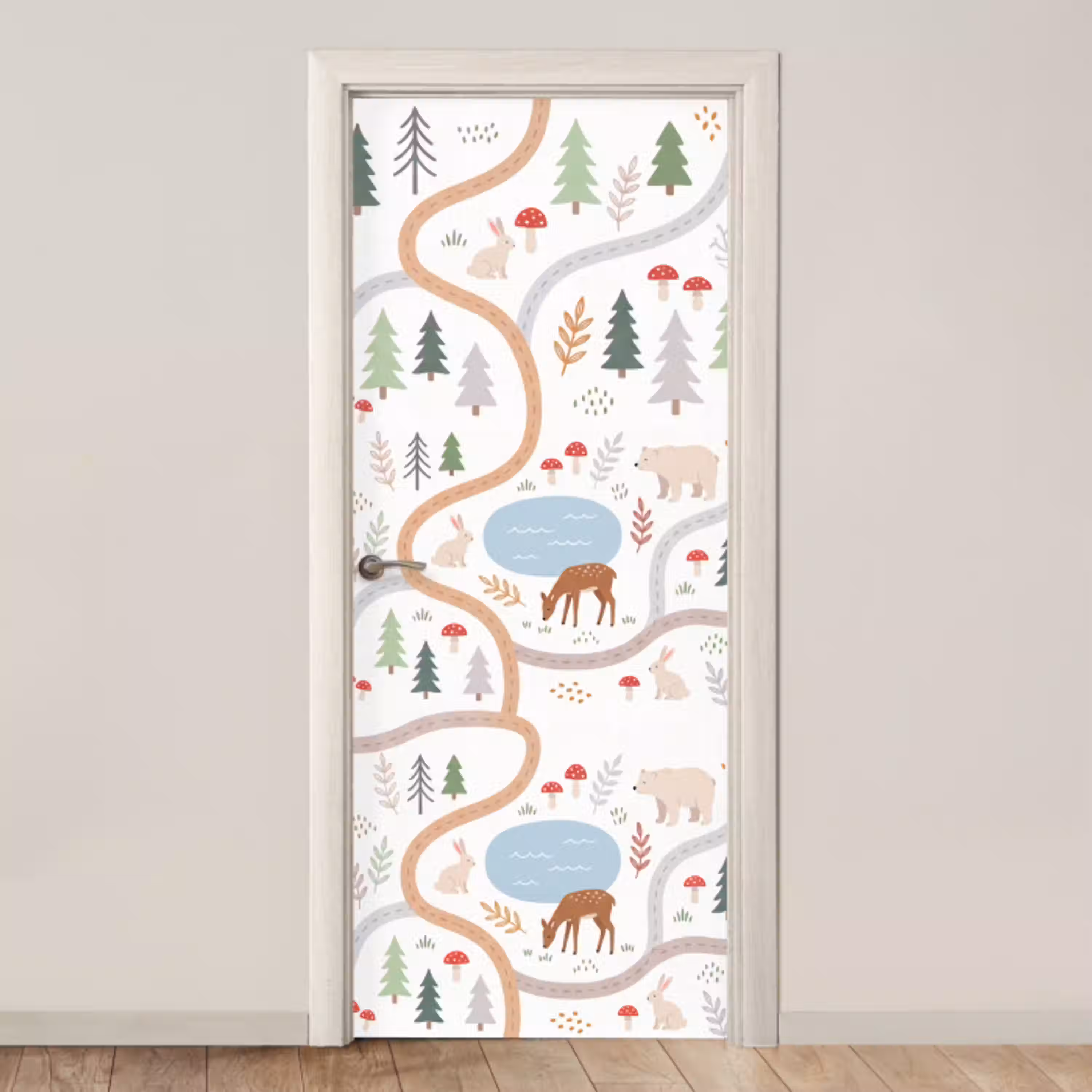 Dieren - Bos - Illustratie deurposter klein -3d_beige