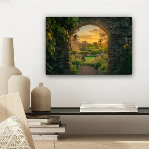 Poort - Planten - Zonsondergang canvas 2cm klein -sfeer6