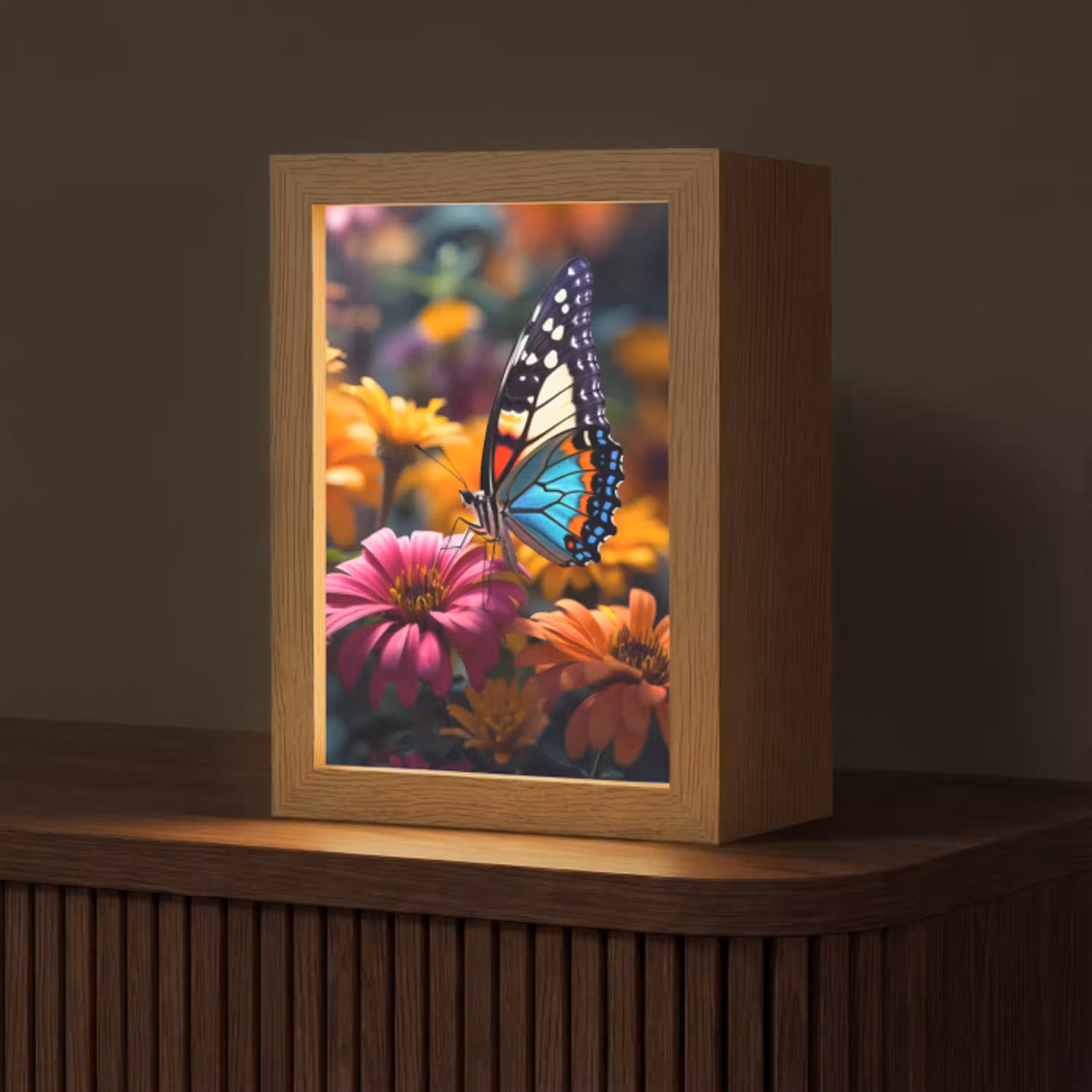 Vlinder - Dier - Kleurrijk - Bloemen - Natuur Light Box met kabel (Tafellamp) klein -z3d_website