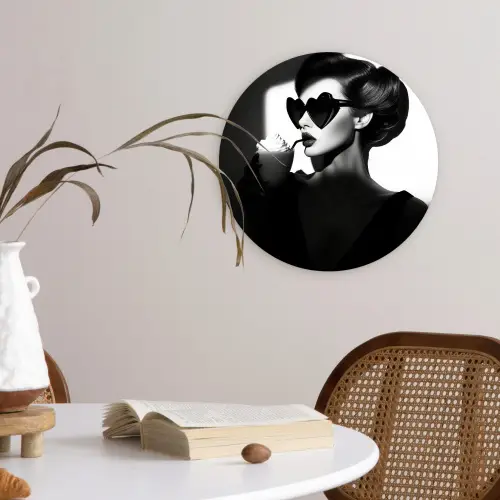 Vrouw - Zwart - Hart Wandcirkel plexiglas klein -sfeer4