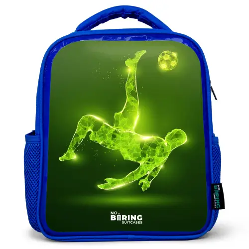 Groene neon omhaal in actie Kinderrugzak - Blauw middel -3d