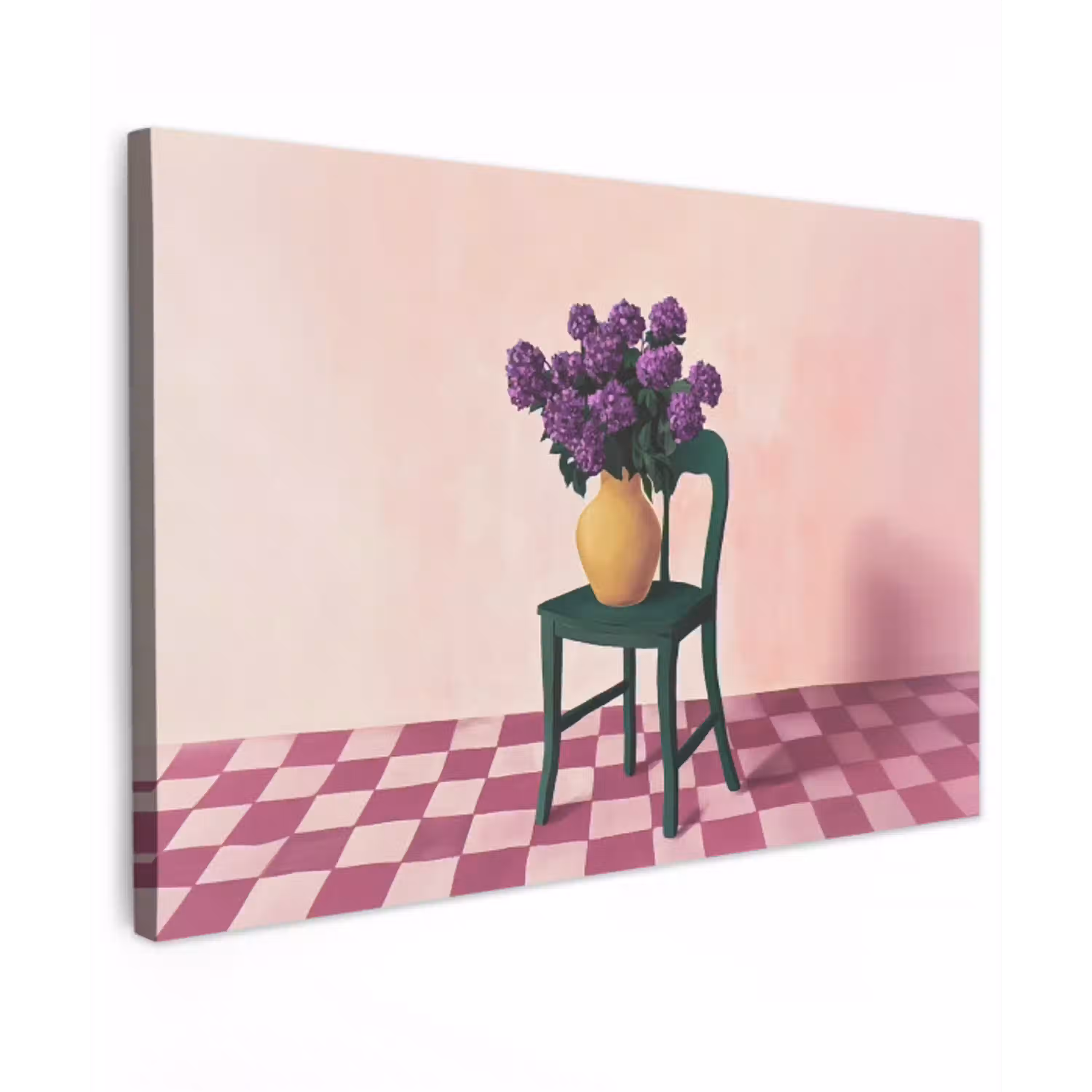 Stoel - Vaas - Bloemen - Geblokt canvas 2cm klein -z3d