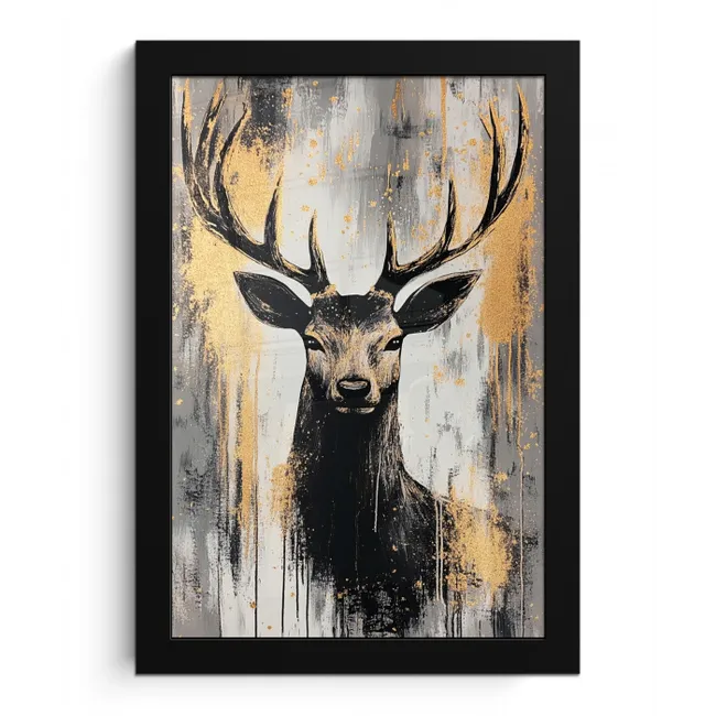 Abstract - Hert - Gewei - Goud fotolijst zwart zonder passe partout klein -3d