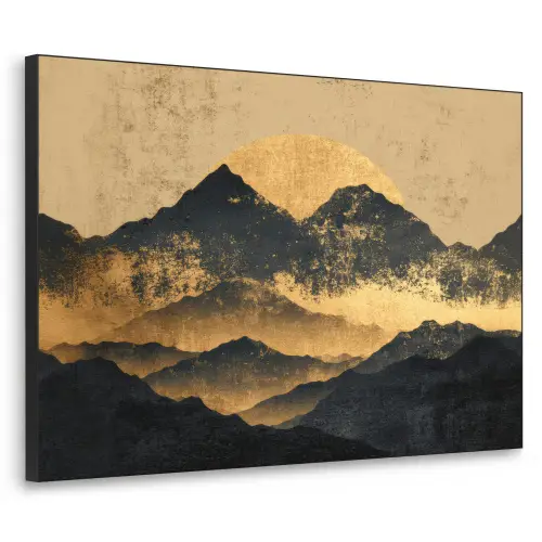 Gouden Bergen bij Maanlicht Textielframe zwart klein -3d