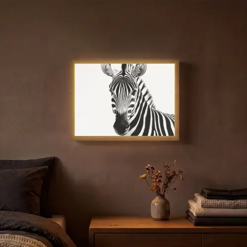 Zebra - Close-up - Zwart - Strepen Light Box met batterij (Wandlamp) middel -sfeer4