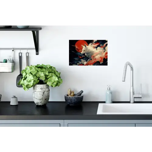 Witte vos - wolken - maan Muursticker klein -keuken