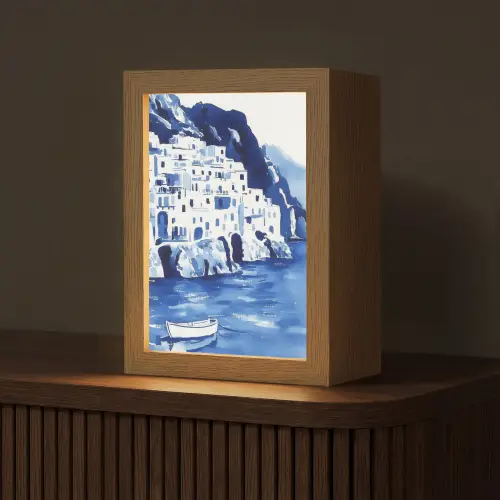 Dorp - Rotswand - Roeiboot - Water Light Box met kabel (Tafellamp) klein -z3d_website