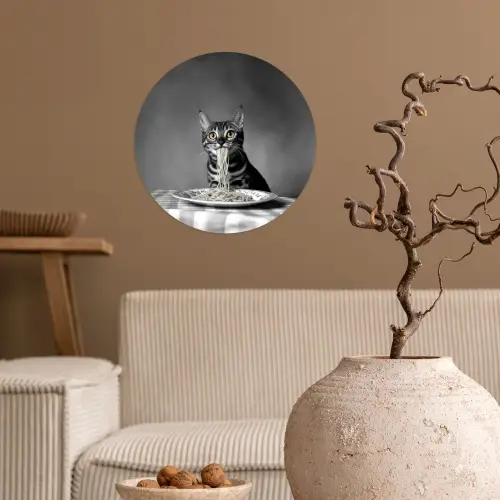 Bengaal - Kat - Tafelkleed - Zwart - Wit - Dier Wandcirkel behangsticker klein -sfeer1