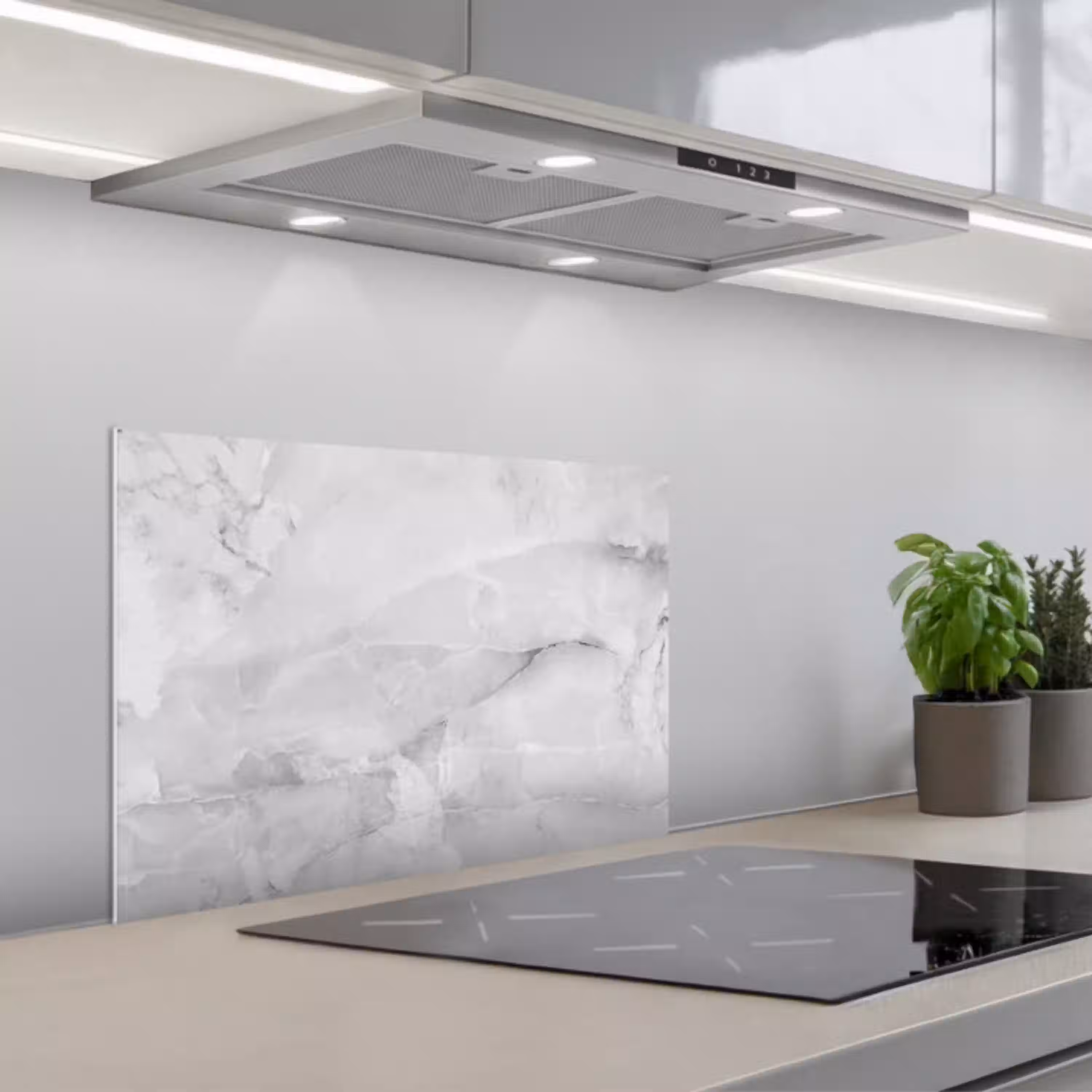 Marmer - Steen - Wit - Grijs - Marmerlook keuken achterwand spatscherm klein -3d_schuin