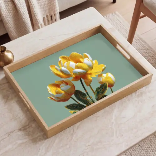 Bloemen - Geel - Bladeren - Structuur Dienblad Rechthoek middel -sfeer1