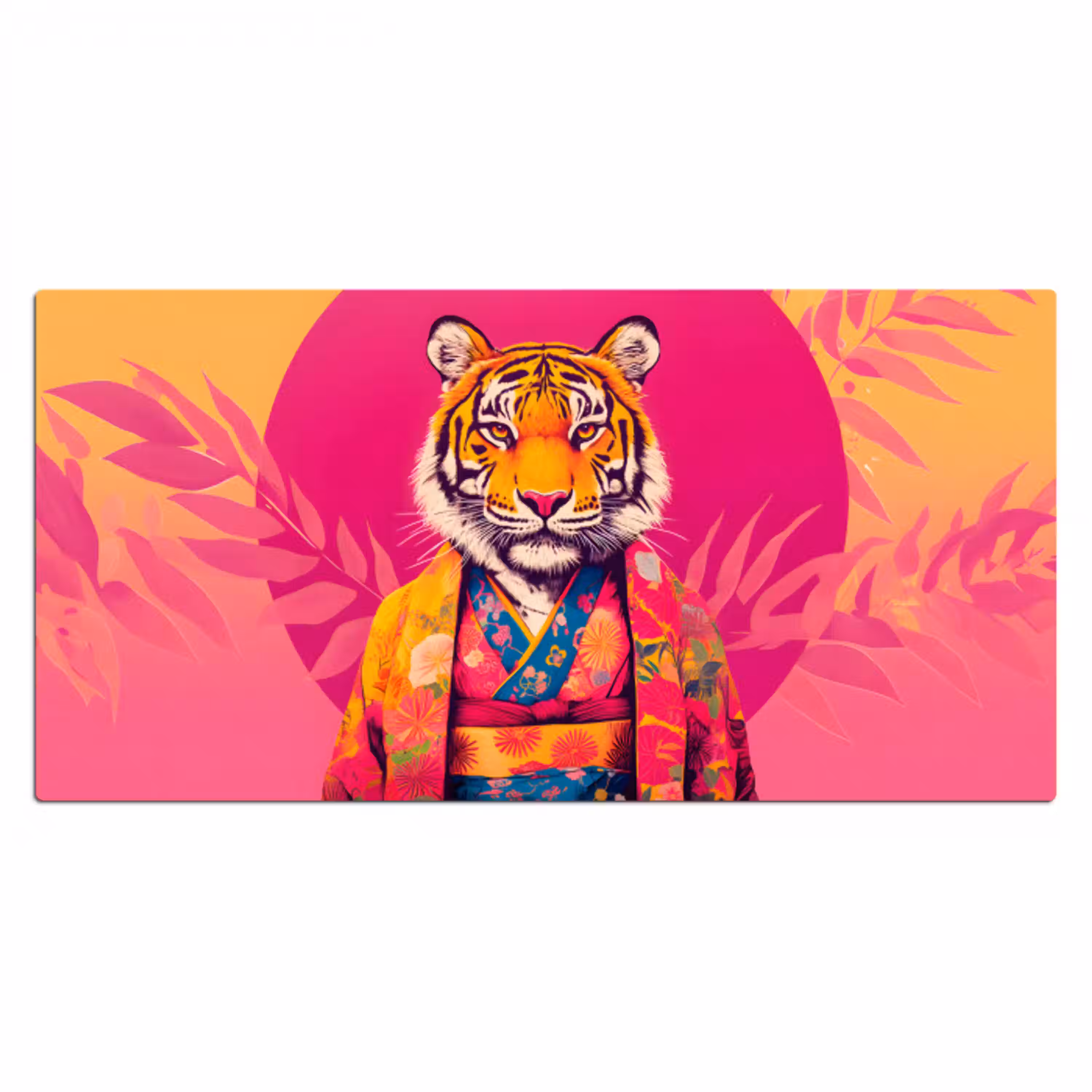 Tijger - Kimono - Planten - Roze Muismat XXL klein -3d_leeg