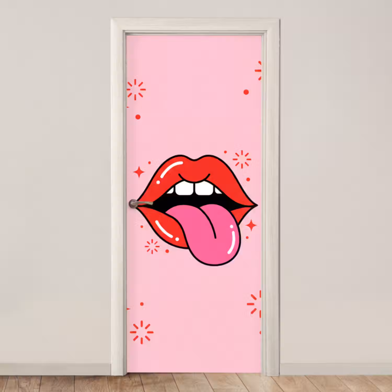 Deursticker - Lippen - Tong - Pop-art - Kleurrijk - Roze