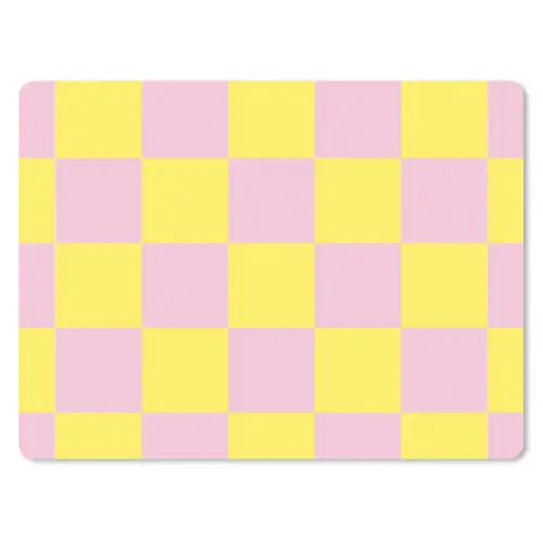 Schaakbord patroon - Geel - Roze - Blokjes muismat rubber klein -3d