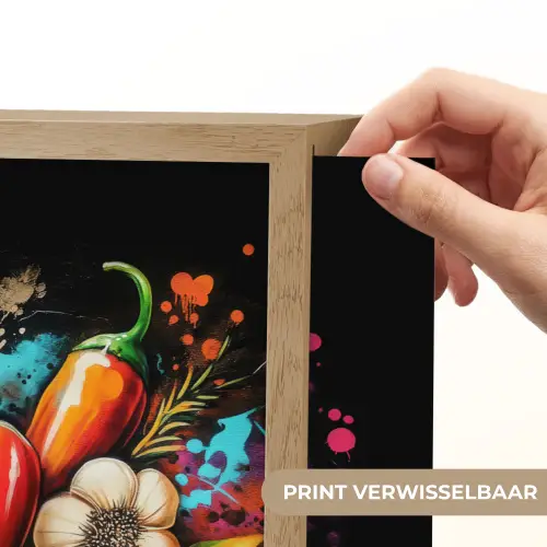 Groente - Peper - Knoflook - Graffiti - Verf - Kleurrijk Light Box met batterij (Wandlamp) middel -USP_websiteprintNL