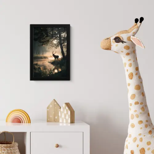 Hert - Bosbeek - Mystiek fotolijst zwart zonder passe partout klein -usfeer4_kinderkamer