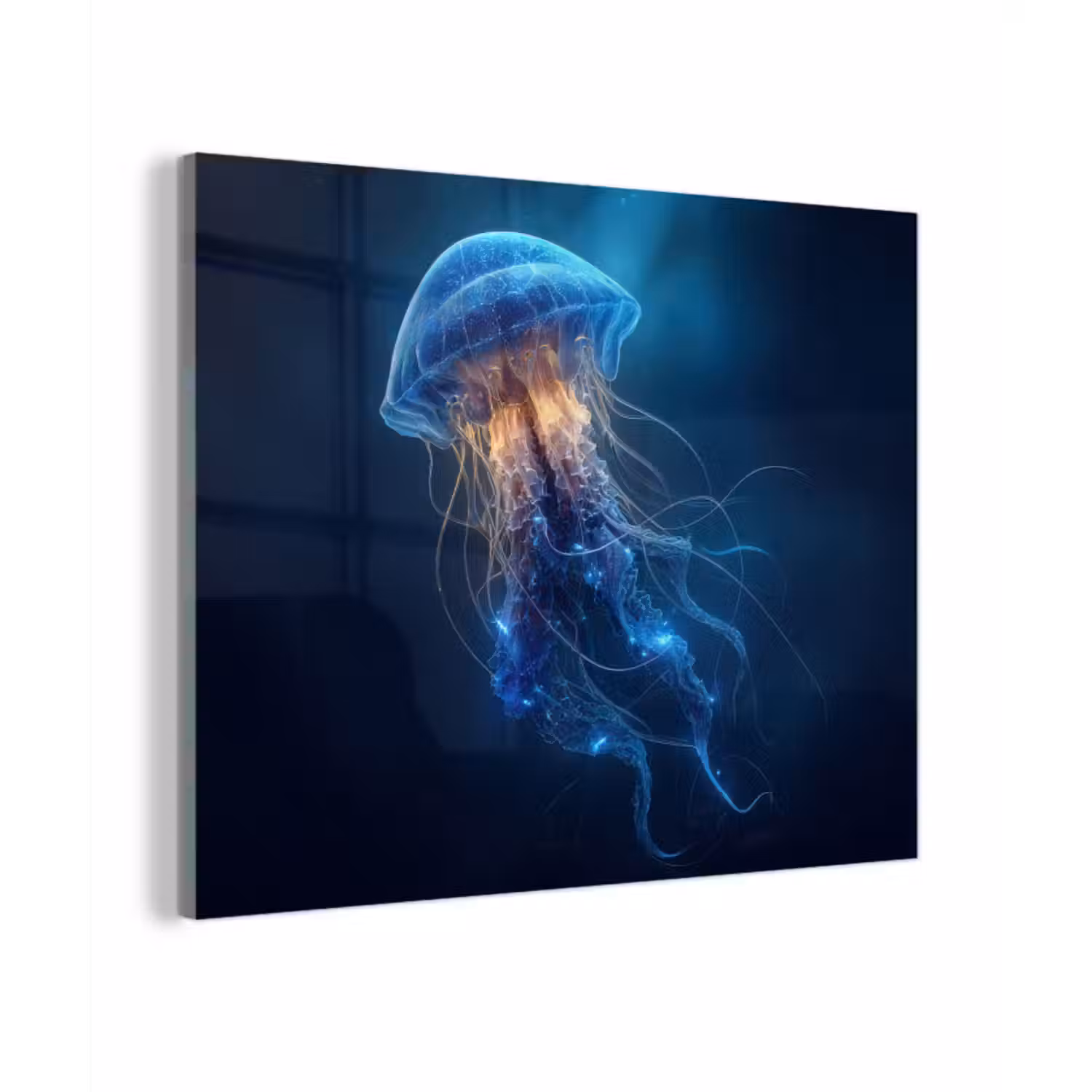 Glas schilderij - Kwal - Lichtgevend - Tentakels - Blauw