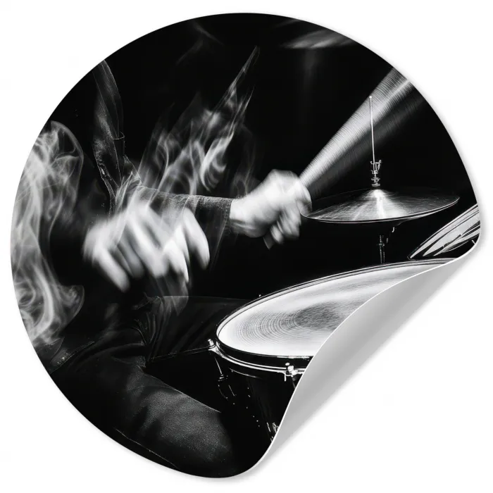 Drummer - Zwart - Drumstel Wandcirkel behangsticker klein -3d
