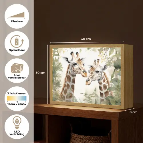 Dieren - Giraffe - Bladeren - Kinderen Light Box met batterij (Wandlamp kind) middel -USP_websiteoverzichtNL