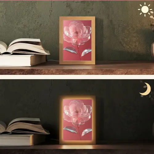 Sierlijk - Bloem - Roze - Glazen Light Box met kabel (Tafellamp) klein -sfeer3