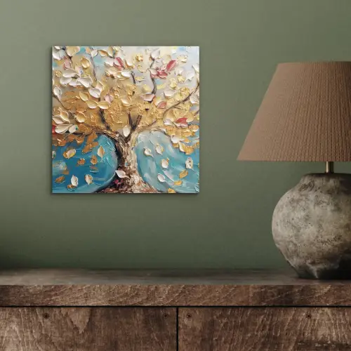 Boom - Blauw - Goud - Abstract - Modern aluminium wit klein -sfeer2