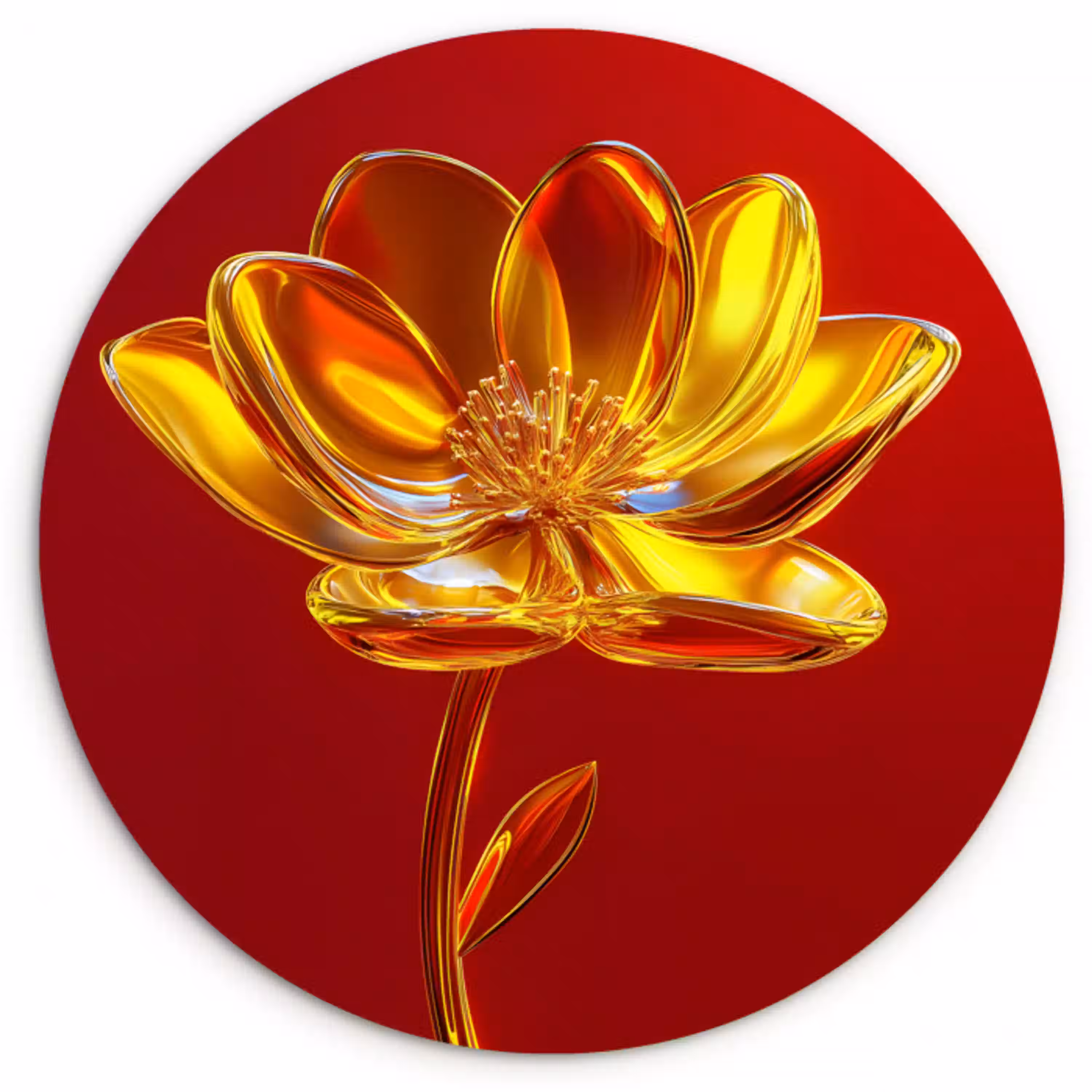 Bloem - Goud - Glazen Wandcirkel kunststof plaat 5mm dik klein -3d