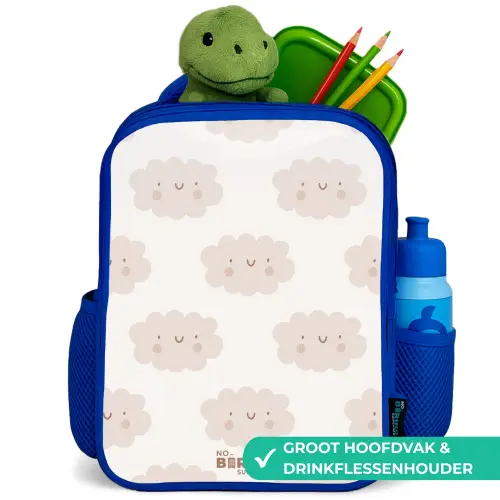Vrolijke wolkjes met gezichtjes op crèmekleurige achtergrond Kinderrugzak - Blauw middel -inhoud_NL