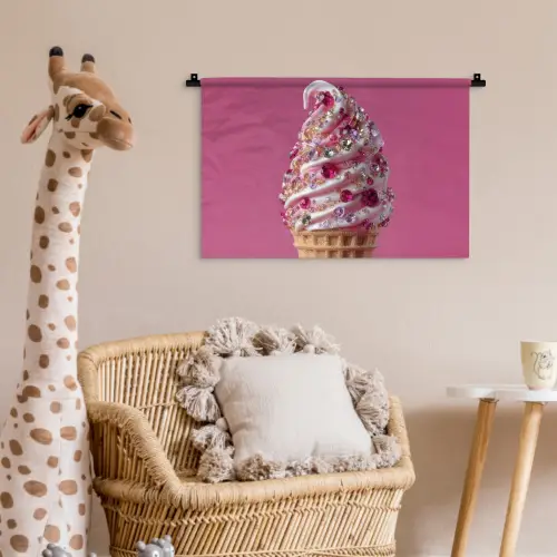 Softijs - Edelstenen - Roze - Hoorntje Wandkleed katoen klein -wsfeer5_kind