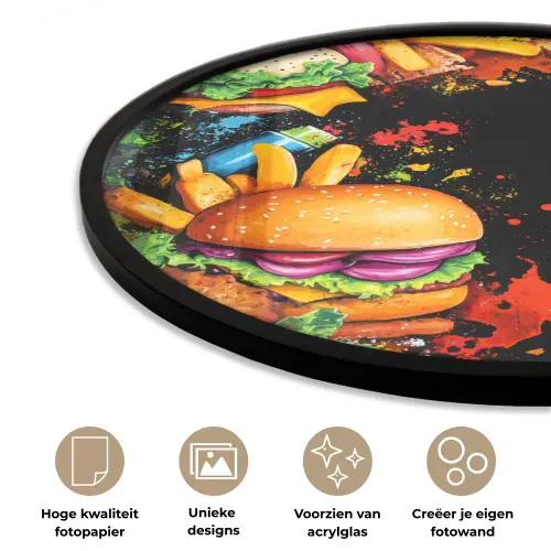 Fastfood - Graffiti - Hamburger - Eten - Modern Fotolijst rond zonder passe partout klein -closeup_NL