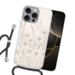Minimalistisch - Modern - Bloemen - Beige Hoesje iPhone 16 Pro Max met koord klein -sfeer1