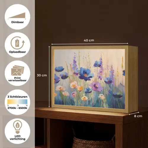 Zomers - Wilde bloemen - Penseelstreken Light Box met batterij (Wandlamp) middel -USP_websiteoverzichtNL