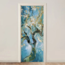 Amandelbloesem boom - Blauw - Abstract deurposter klein -3d_beige