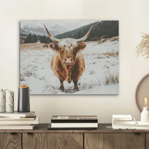 Schotse Hooglander - Sneeuw - Winter - Dieren PET vilt klein -sfeer1